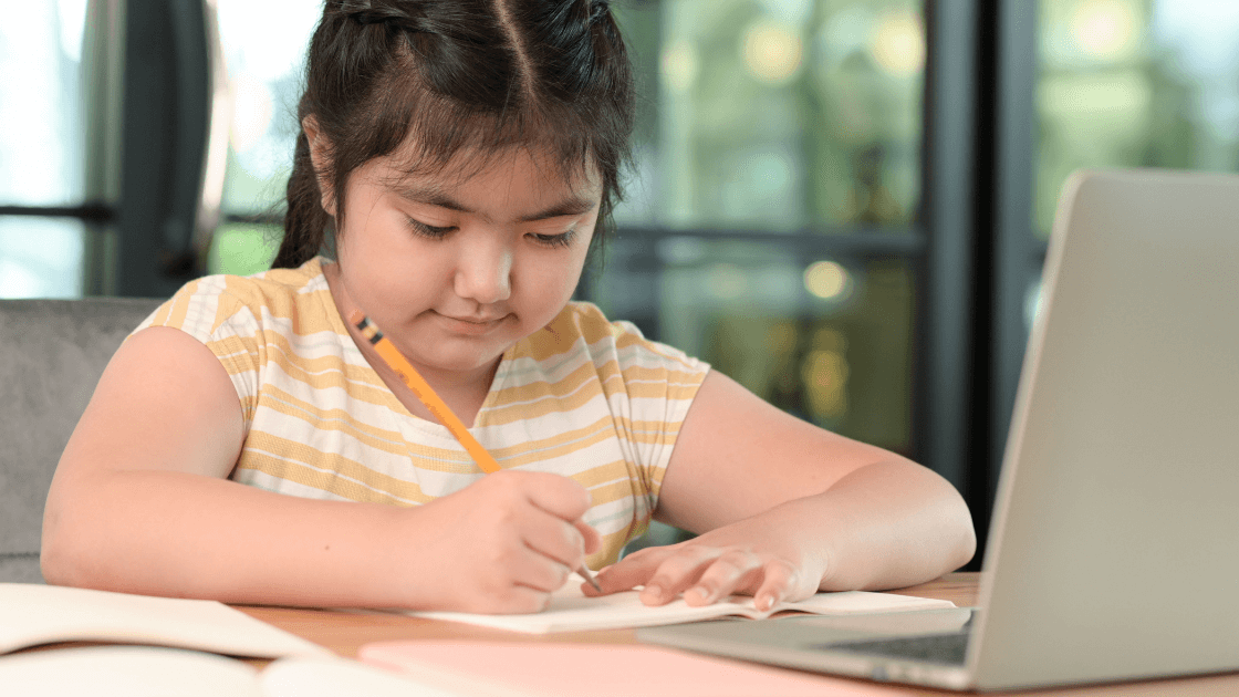 a child studying after vacation